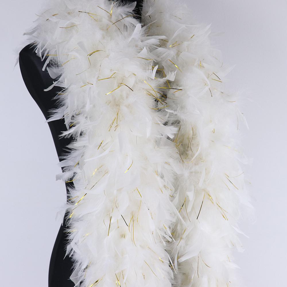 DIY 120 Gram White Turkey Feathers Boa With Gold Silk Shawl Accessory Fluffy Plumes Decoration Carnival Wedding Feather For Crafts