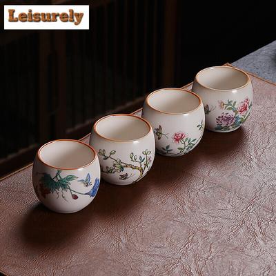 Rankų darbo Ru krosnies keramikos arbatos puodelis, rankomis tapytas kraštovaizdis, meistro puodelis, ledu skilinėjusios glazūros, didelis arbatos dubenėlis, atidarymo chazhan, Kungfu arbatos rinkinys