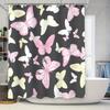 Colorful Butterfly Shower Curtain SetPink White Floral Pattern for Bathroom Decor Modern Home Decorative Shower Curtains with Ro