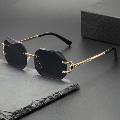 Occhiali da Sole Vintage Senza Montatura Donna Uomo Marca Designer Poligono Occhiali da Sole Femminili Trendy Rettangolare Taglio Lenti Tonalità Occhiali UV400