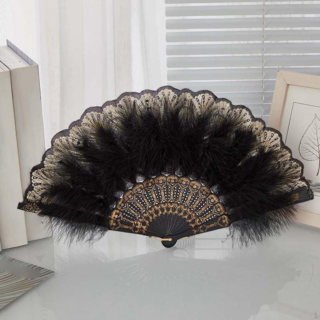 Wachlarz z piór Elegancki ręcznie haftowany kwiat składany rekwizyt przenośny ręczny na bal maturalny