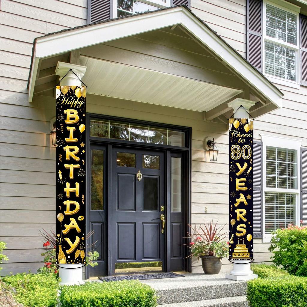 80th Birthday Party Banner Decorations for Women Men 80 Year Old Door Banners Signs Black Gold Cheers to 80 Years Brithday Party Supplies Welcome