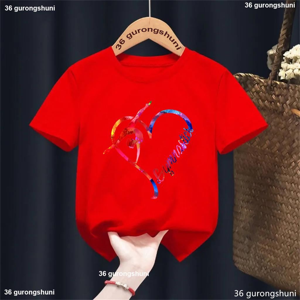 Fashion Watercolor Gymnastics Print T-Shirt Girls Dance Girl Clothes Kids T Shirt I Love Gymnastics Girls Clothes Summer Tshirt