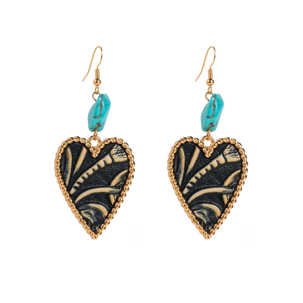 Alloy Printed Gemstone Stud Earrings - Elegant and Sophisticated Women s Jewelry with A Heart-shaped Design чёрный