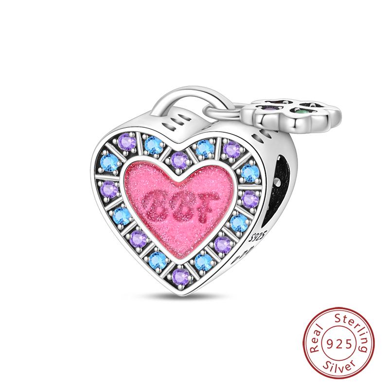 100% Copper Sisters Best Friends Series Charms Pink Heart Rose Beads Fit Qikaola Bracelet Diy Birthday Jewelry Gift