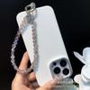 Corrente de Celular de Cristal Simples Conta Chata Feito à Mão Miçangas Corrente Pendente Etiqueta de Metal Chaveiro de Pulso Atacado