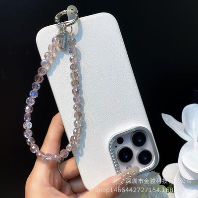 Crystal Phone Chain Simple Flat Bead Handmade Beaded Hanging Chain Metal Tag Wrist Key Chain Wholesale