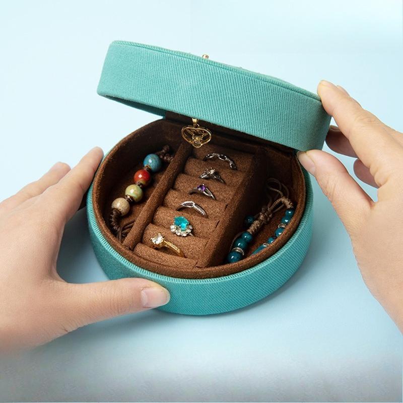 1Pcs Denim Fabric Embroidered Jewelry Box Travel Portable Rings Necklace Stud Earrings Storage Home Decoration