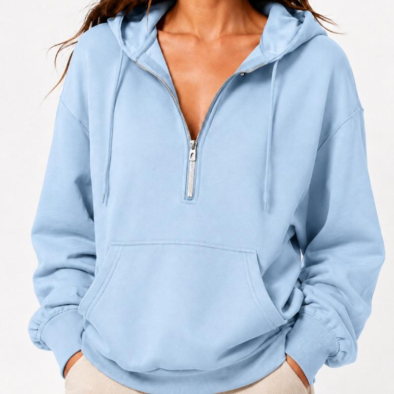 Women S Loose Fit Hooded Half Zip Pocket Casual Sweatshirt