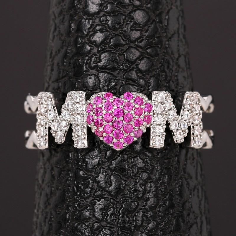 Inlaid Mom Ring, Love Type Mother'S Day Opening Adjustable Ring, Fashionable Ol New Year'S Gift