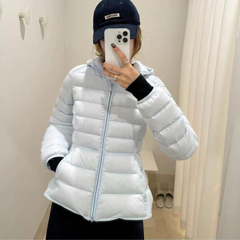 New Thin Waist Ribs Down Jacket Women's Jiaxing Pinghu White Duck Down Short Hooded Jacket Autumn and Winter