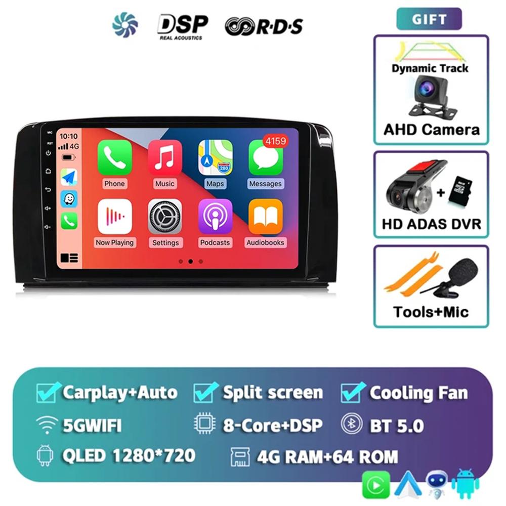 Android 14 QLED Car Radio Carplay Multimedia GPS Player BT For Mercedes Benz R Class R300 R350 R280 R320 R500 W251 2007 - 2011