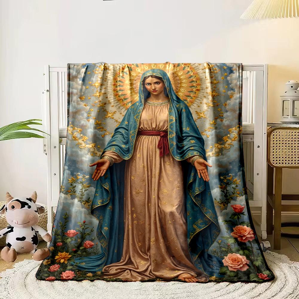 Elegant Holy Figure with Halo On BlanketFlannel Blanket for Bedroom, Living Room, Sofa, and Nap