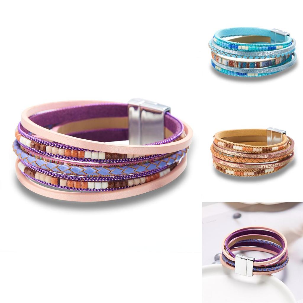 Bohemian Leather Bracelet With Geometric Elements For Travel