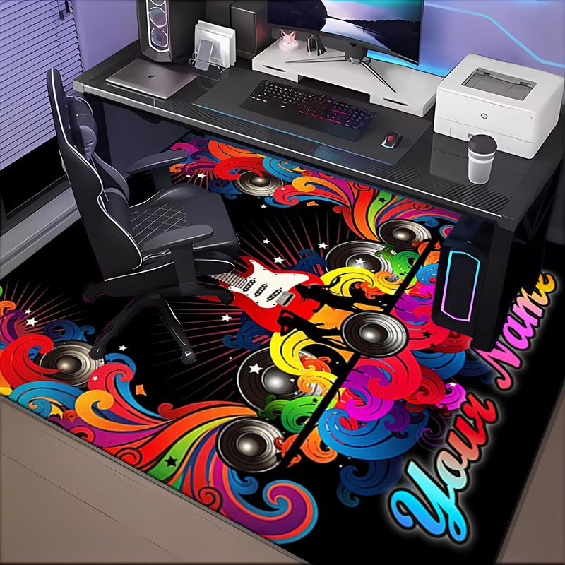 1PC Custom Name Colorful Guitar Music Festival Theme Floor Mat Ideal for Living Room, Game Rooms, Office, Bedroom, Floor Mat Playful Design