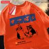 Harajuku Japanese Cat Drinking Tops Mens Fashion O-Neck T-Shirt Street Summer Oversized Clothing Hip Hop Sweat Cotton Tshirts