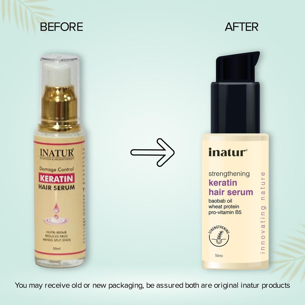 Inatur Strengthening Keratin Hair Serum, Restores Shine, Repairs Damaged Hair, Strengthens & Protects, Safe for Colour Treated Hair,50ml