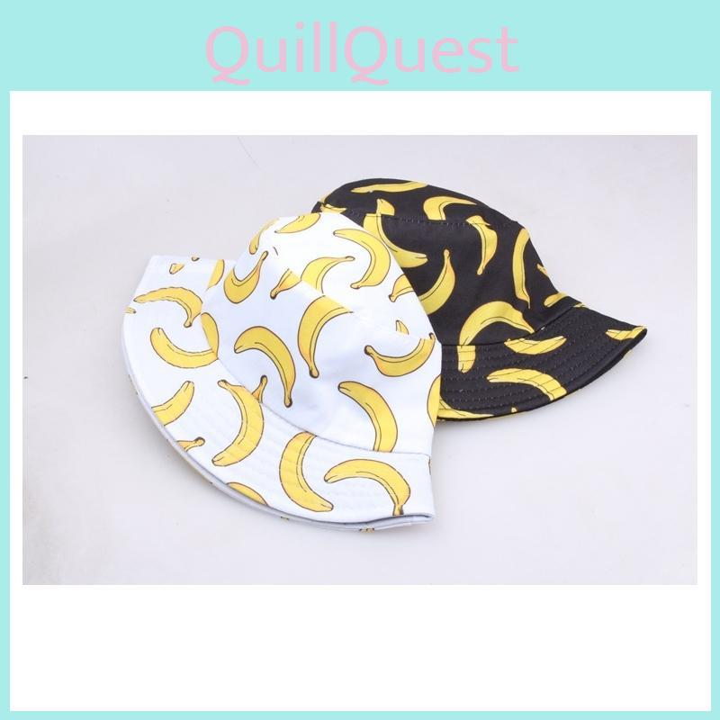 Cappello da Pescatore Double Face con Stampa di Banane e Protezione Solare per Streetwear e Abbigliamento Casual