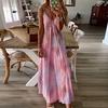 Fashion Women Sexy Plus Size Tie-dye Print Sleeveless V-Neck Camisole Long Dress