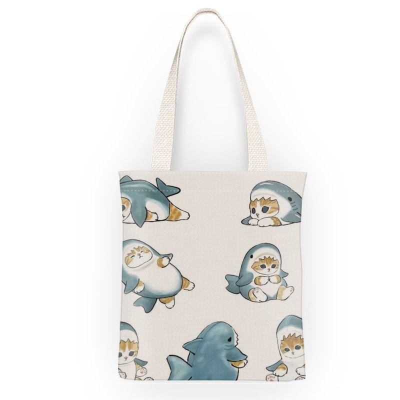 

Shark Cat Canvas Bag Anime Partysu Handbag Simple Shoulder Bag Student Bag for Class Large Capacity One-sided pattern without Zipper [32x 38]]