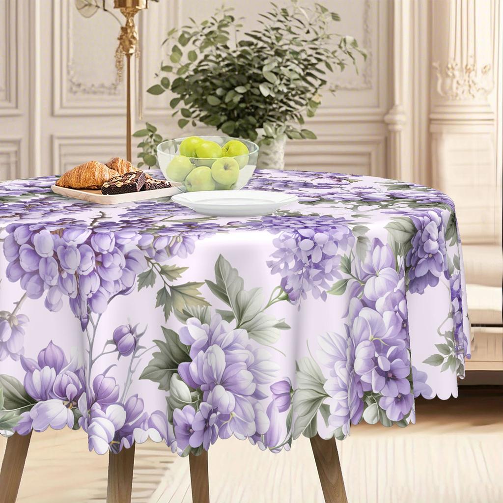 1 Piece Violet Floral Tablecloth, Waterproof Polyester Material, 4 Sizes For Indoor/Outdoor Dining Tables