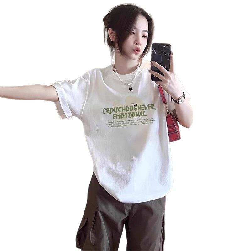 White Short-sleeved T-shirt Women's Pure Cotton New Popular Summer Korean Lazy Wind Loose Half-sleeved T-shirt Top