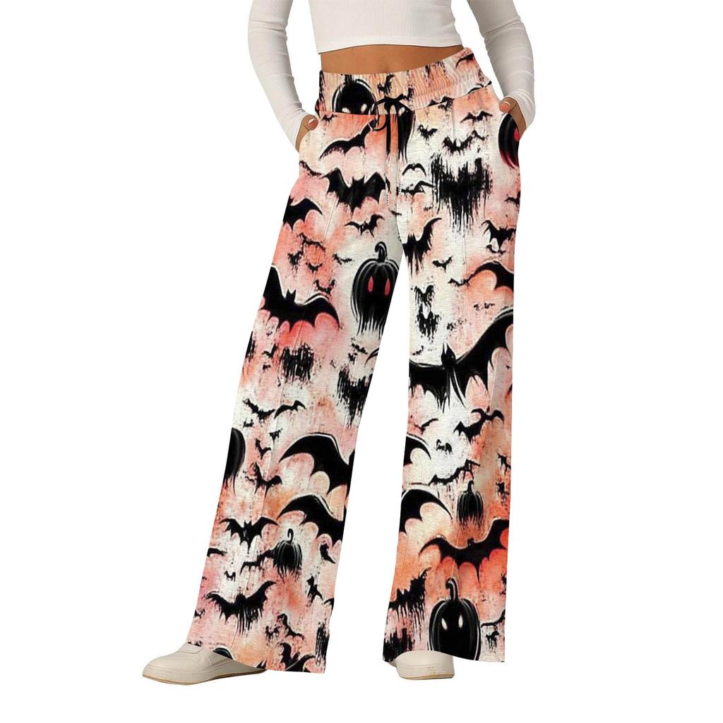 Women's Halloween Printed Fashionable Loose Casual Wide Leg Pants