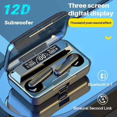 Headphones Bluetooth Wireless Earphones with Mic 12D Sound Stereo In-Ear Earbud Digital Power Display Touch Control