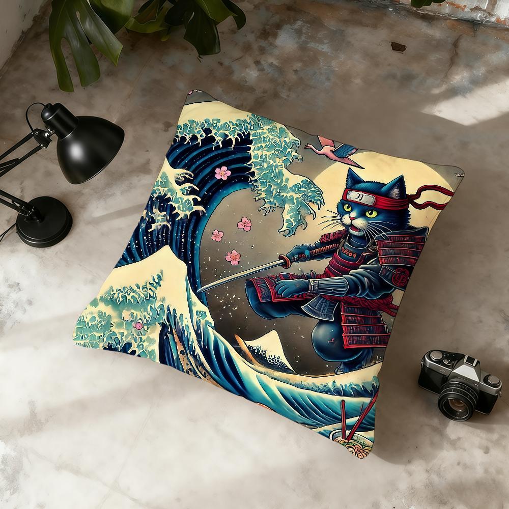 

Funny Samurai Cat Surfing cushion cover Home Office Convenient Nordic Simplicity Hit With Zipper Cushion Cover 30cmx30cm