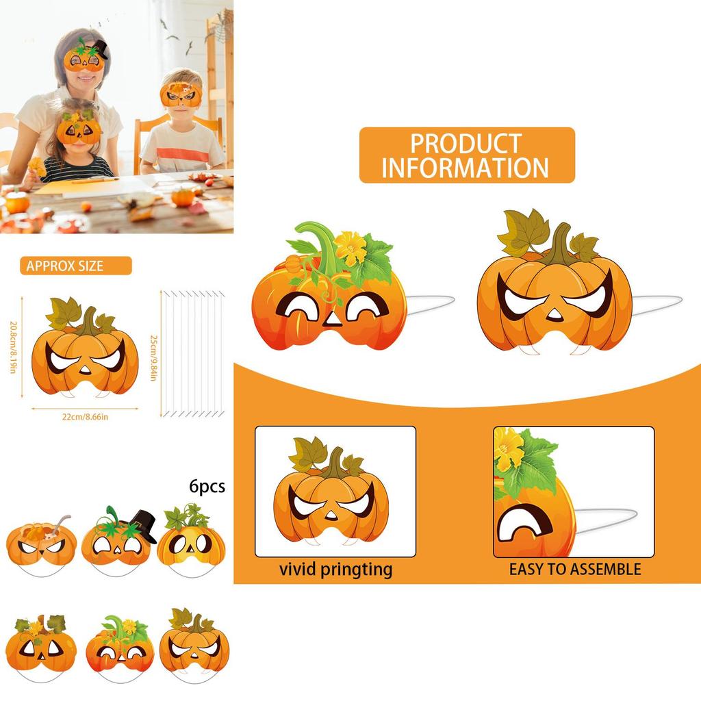 Pumpkin Face Mask Party Decor For Thanksgiving Celebration With Paper Materials 6pcs Set