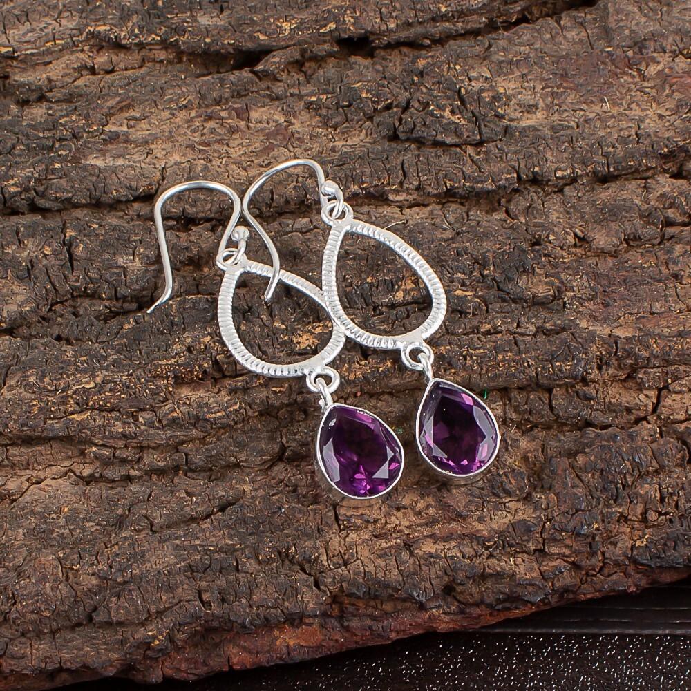 

Африканский аметист драгоценный камень 925 стерлинговое серебро ювелирные изделия ручной работы серьги 1.90 EE-16-6