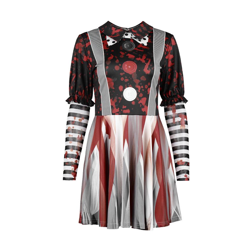 Halloween Party Women Circus Clown Soul Thriller Printed Performance Cosplay Costume Adult Carnival Stage Dress Up Outfit