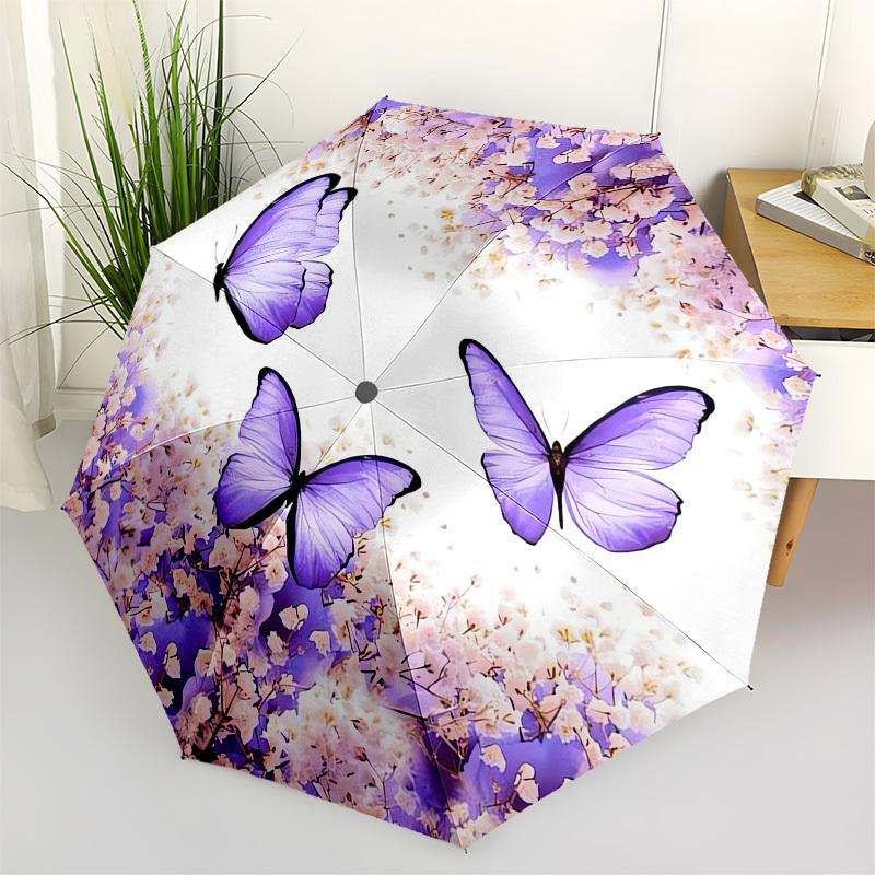 

1pc Purple Butterflies in Blossom Garden Umbrella with Plastic Handle,Vibrant Cartoon Pattern,Multi-functional UmbrellaPT220