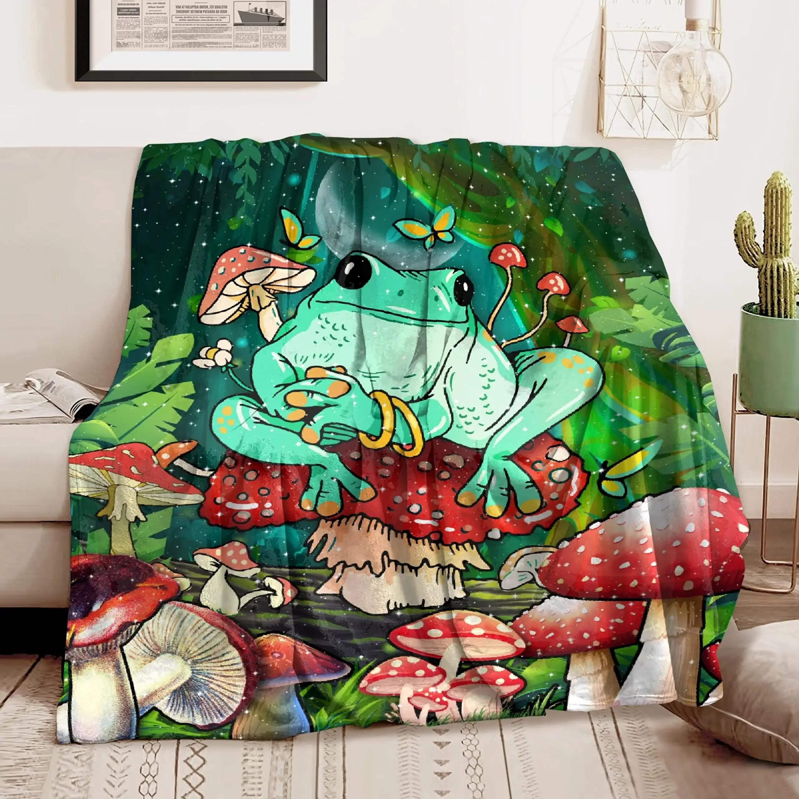 

Soft Throw Blanket Mushroom Frog Comfy Fluffy Quilt for Bed Couch Sofa Living Room Picnic Suitable All Season for Teen Home Gift 80x120cm