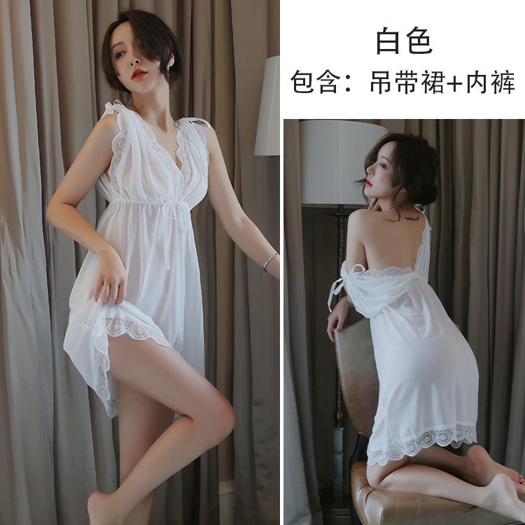 Erotic underwear women's large size European and American sexy pajamas deep transparent mesh nightdress 00