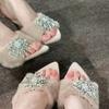 Designer Summer Pointed Toe High Heel Crystal Slippers for Women Fashion Slip-On Sexy Stripper Thin Heel Dress Slides