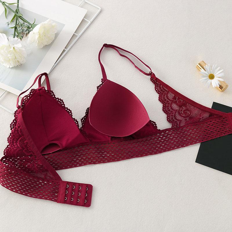 Lace Beauty Back Wrapped Chest Gathered Breathable Bra Solid Color Triangle Cup Bra