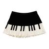 Vintage Black & White Piano Design Skirt - Retro Summer Art Style