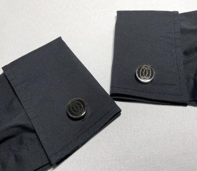Cartier Double C Logo Pattern Cufflinks Silver 925 Black Vintage Button Style