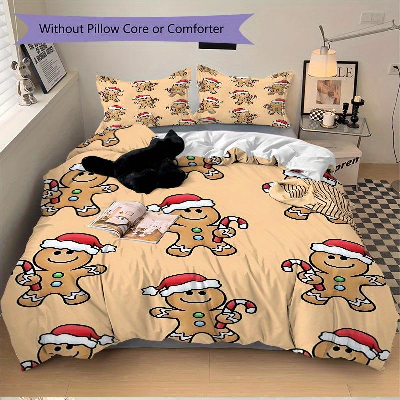 3pcs Gingerbread Man Bedding Set, Breathable and Soft, Suitable for All Seasons, Ideal for Home Use, Suitable for Bedroom Decor 21121