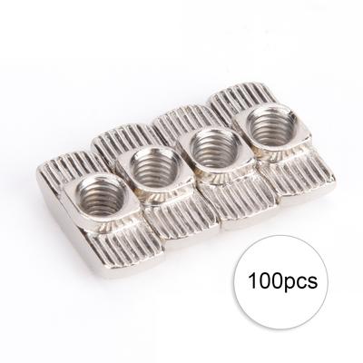 100Pcs T Slot Nut Nickel Plating Carbon Steel Sliding Fasteners for Aluminium Profiles(M6 )