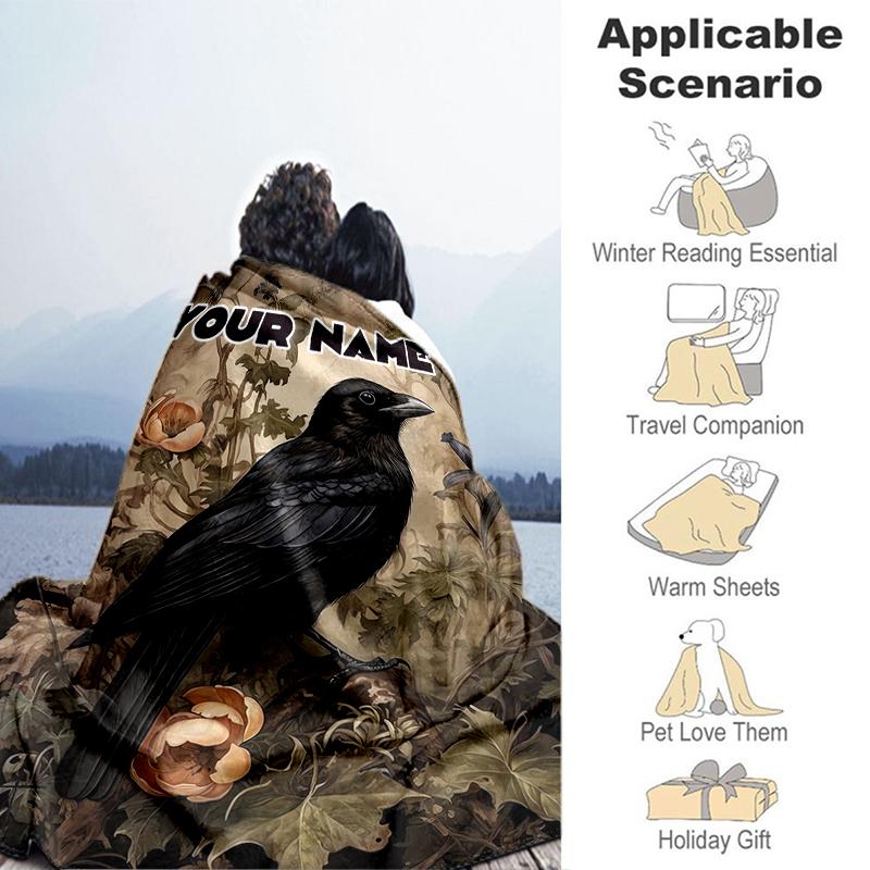 1PC Custom Name Raven Garden Flannel Blanket Versatile,all-season Throw Suitable for the Living Room,bedroom,camping,travel,and Gift