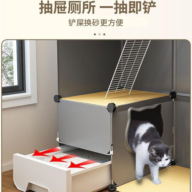 Household Indoor Cat Toilet and Cage Combination Cat Cage Extra Large Free Space Cat House Empty Cage Pet Villa Rabbit Bed Rat