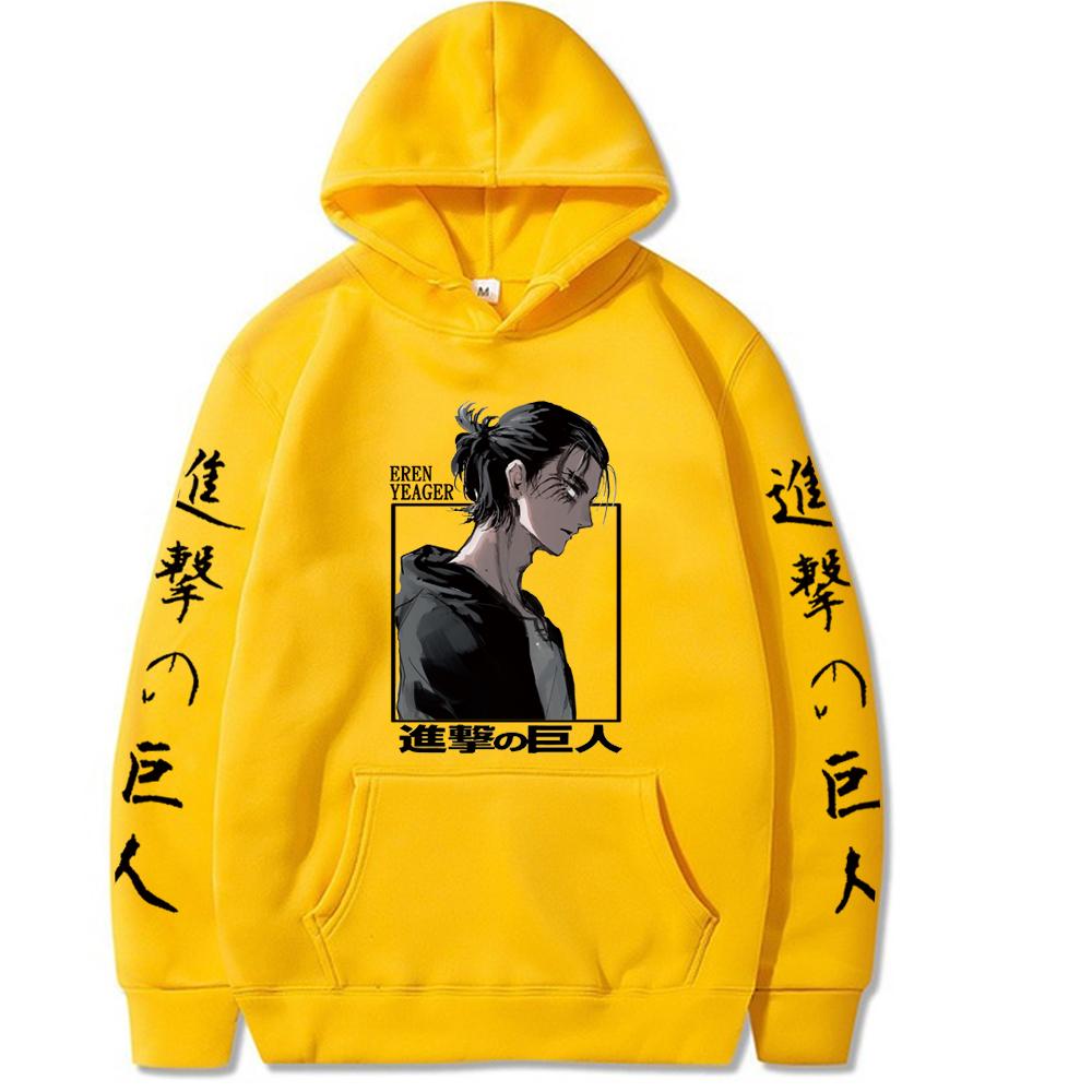 

Эрен Йегер Принт Капюшон Аниме Атака Титанов Мужские Женские Толстовки Оверсайз Повседневный Свитшот Harajuku Удобная Уличная Одежда S жёлтый