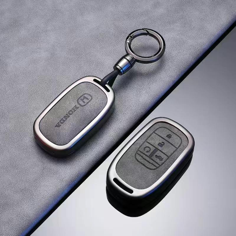 JBH4 Leather Car Key Case Cover Shell Fob Accessories For Honda 2022 2023 2024 Accord Civic HR-V CR-V Pilot Sport SI EX EX-L Keychain