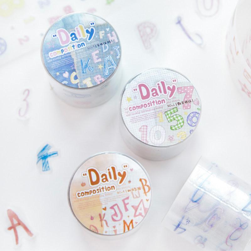 Gradient Color Journal Stickers: Numbers & Letters on Die-Cut Tracing Paper Tape for Daily Composition