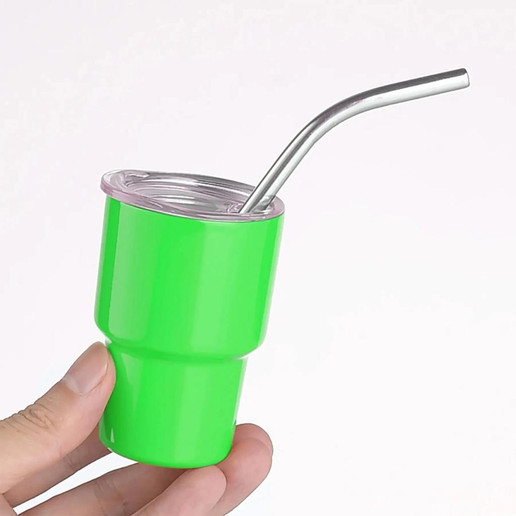 1pc 3oz Stainless Steel Mini Car Cup, Portable Colorful Coffee Cup Wine Glass With Straw,