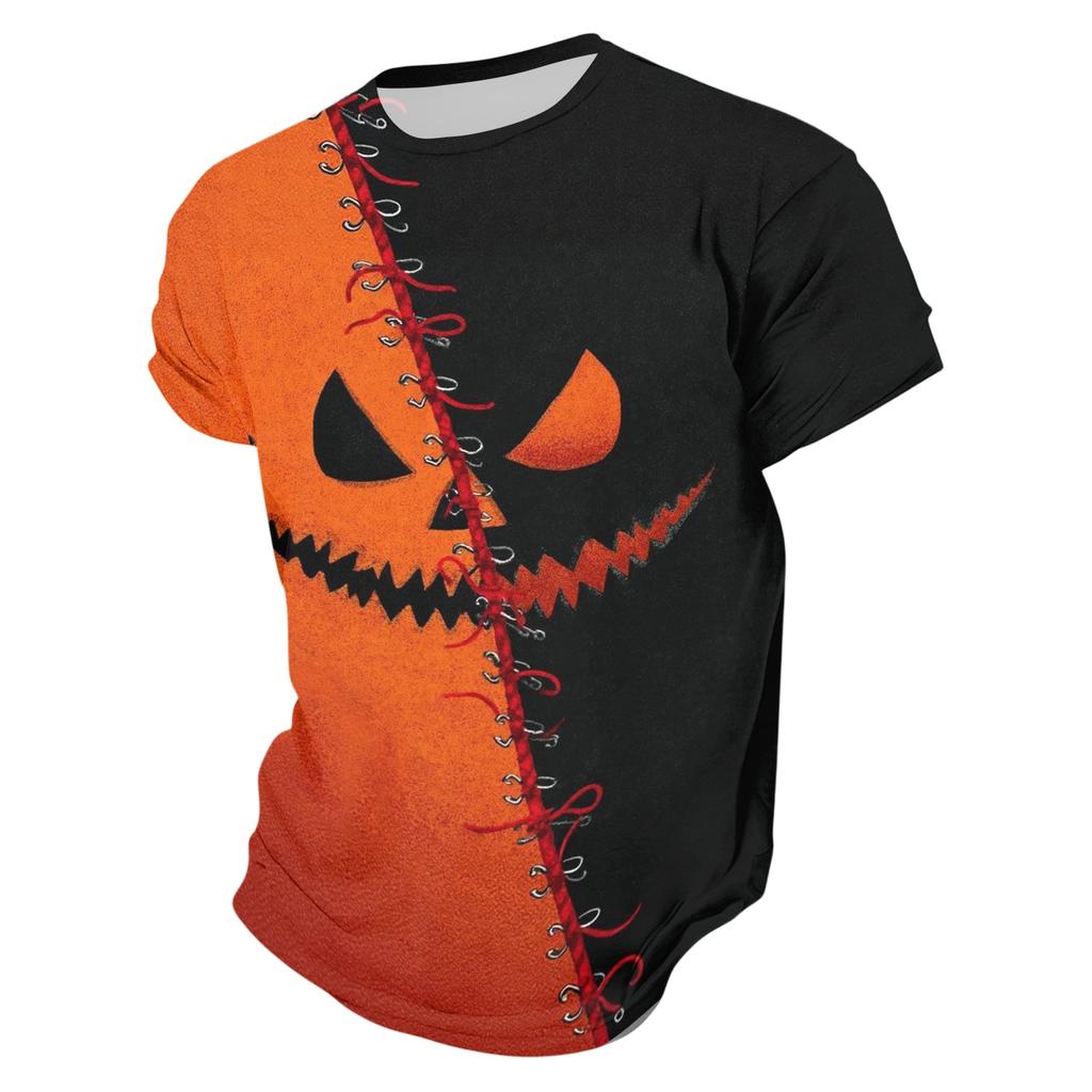 Men's Casual Short Sleeve T-Shirt with Halloween Print Lightweight Breathable Round Neck Top