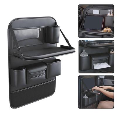 Car Seat Back Organizer 6-Pocket Storage Bag with Foldable Table Tray PU Leather Car Seat Back Protector Auto Seat Accessories