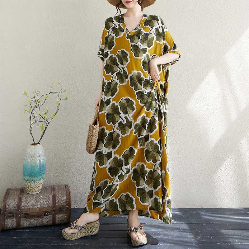 Ladies' Loose Artistic Beach Dress Retro Long Robe